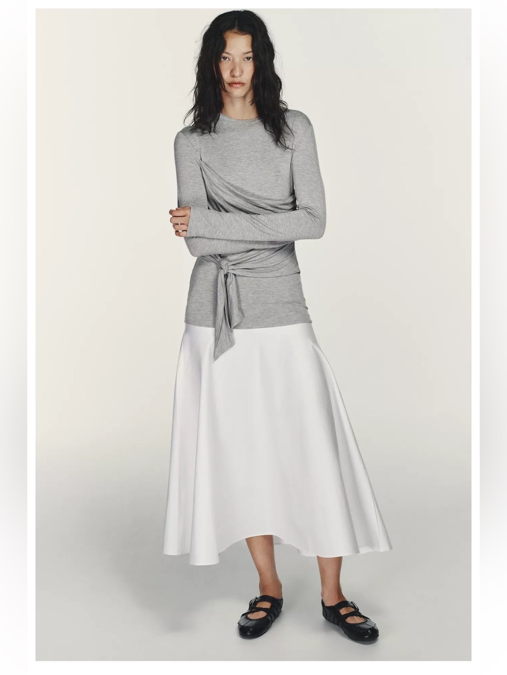 ZARA COMBINATION TIE MIDI DRESS
